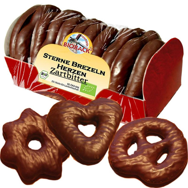 Produktfoto zu Sterne Brezeln Herzen Zartbitterschokolade 175g