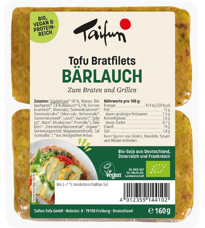 Produktfoto zu Tofu Bärlauch Bratfilets (vegan) 160g