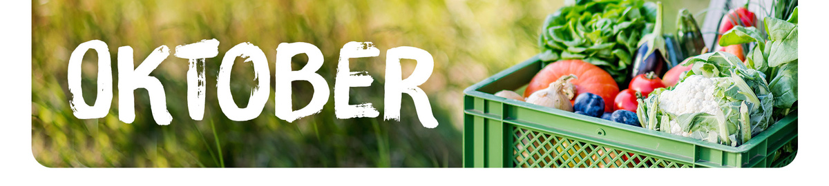 KI generiert: Ein Korb mit frischem Gemüse. Text: "OKTOBER".