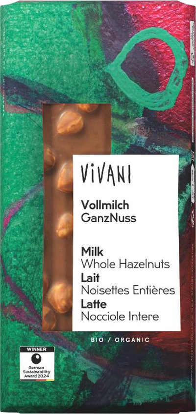 Produktfoto zu Vollmilchschokolade ganze Nüsse (100g)